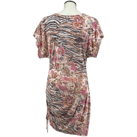 NWT Anthropologie Daily Practice Short Ruched Dress in Brown Motif Size Large - Picture 5 of 11